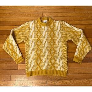 Vintage 1960s Chunky Knit Wool Fisherman's Sweater L Mustard USA Andrew MacRae
